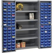 GLOBAL EQUIPMENT Bin Cabinet Deep Door, 96 BL Bin, Shelves, 16 Ga. Assembled Cabinet 38x24x72 662141BL